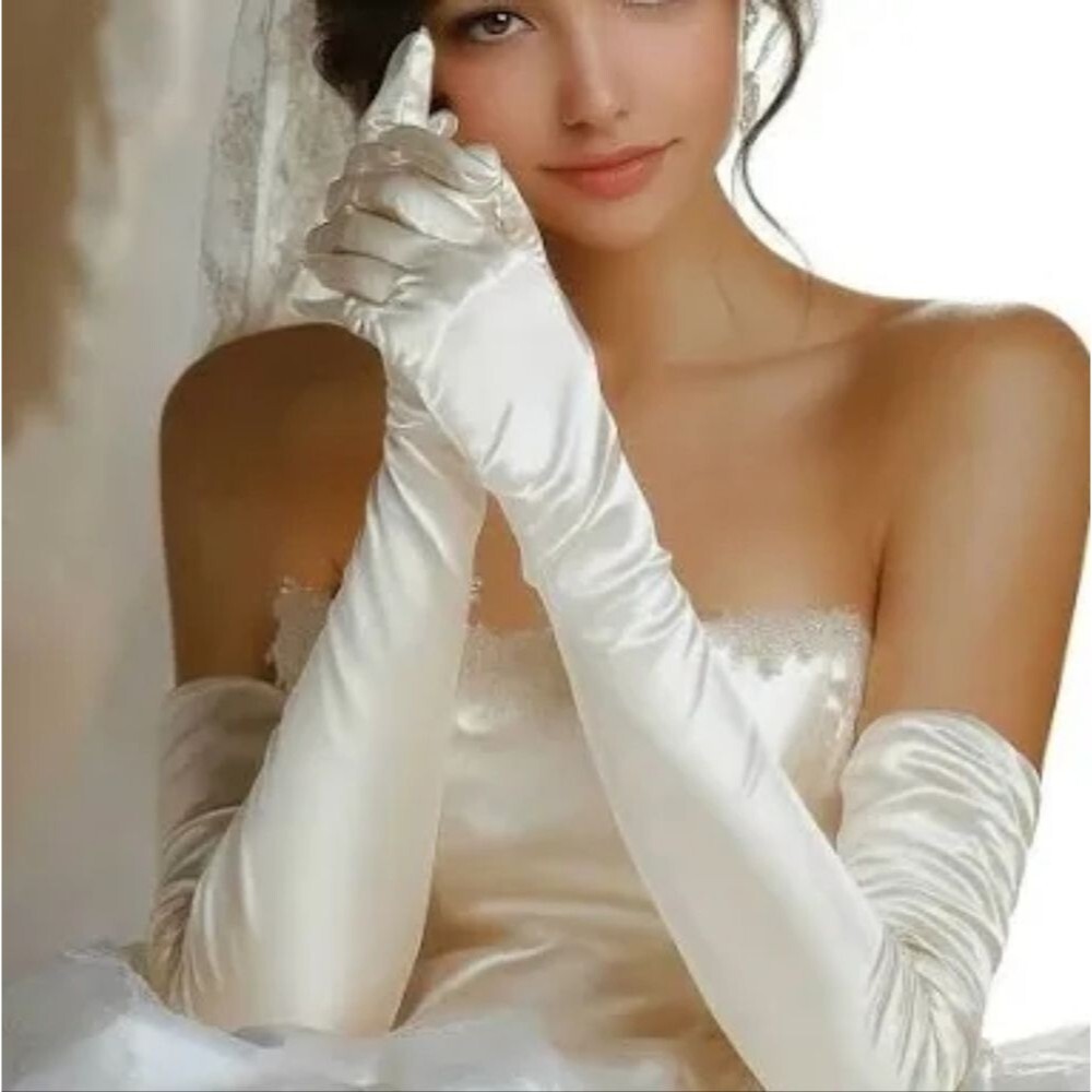 Elegant White Satiny Full Length Opera Gloves